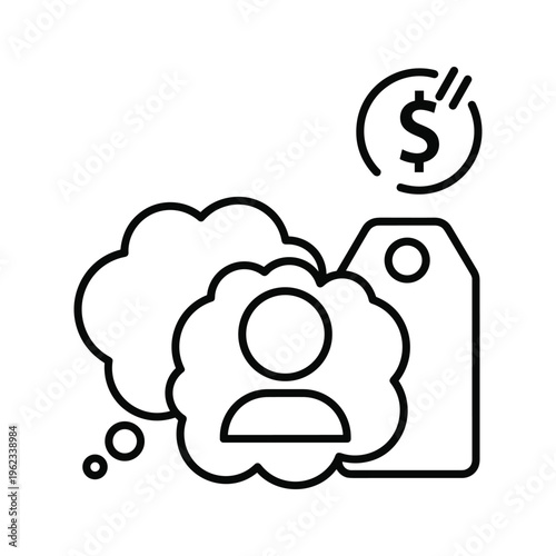 Influencer monetization and social media engagement icon with price tag and dollar sign