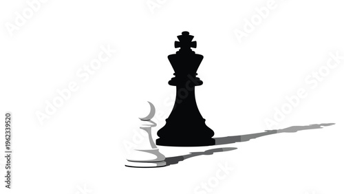 Ambition and leadership potential concept featuring a small white chess pawn casting a powerful shadow in the shape of a black king.