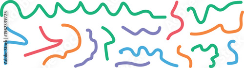 Vibrant multicolored squiggles on a white background