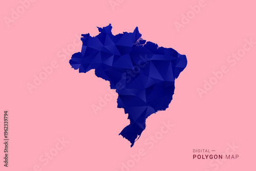 Brazil Map - Low poly polygon map in deep blue gradient on soft pink pastel background, modern minimal geometric design, clean digital vector illustration.
