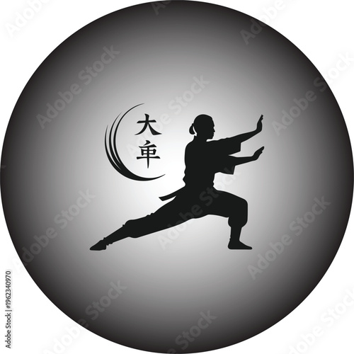 Martial arts, kung fu, tai chi, Asian silhouette, vector icon
