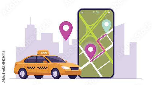 Online taxi booking service concept with navigation on smartphone