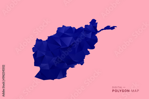 Afghanistan Map - Low poly polygon map in deep blue gradient on soft pink pastel background, modern minimal geometric design, clean digital vector illustration.