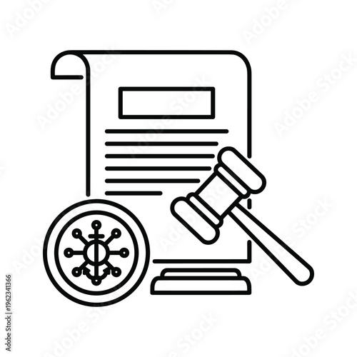 Legal document with virus icon symbolizing cybersecurity law compliance