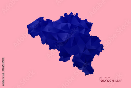 Belgium Map - Low poly polygon map in deep blue gradient on soft pink pastel background, modern minimal geometric design, clean digital vector illustration.