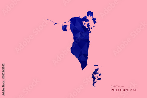 Bahrain Map - Low poly polygon map in deep blue gradient on soft pink pastel background, modern minimal geometric design, clean digital vector illustration.