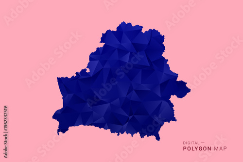 Belarus Map - Low poly polygon map in deep blue gradient on soft pink pastel background, modern minimal geometric design, clean digital vector illustration.