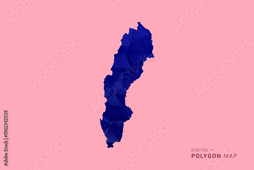 Sweden Map - Low poly polygon map in deep blue gradient on soft pink pastel background, modern minimal geometric design, clean digital vector illustration.