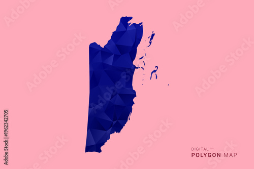 Belize Map - Low poly polygon map in deep blue gradient on soft pink pastel background, modern minimal geometric design, clean digital vector illustration.