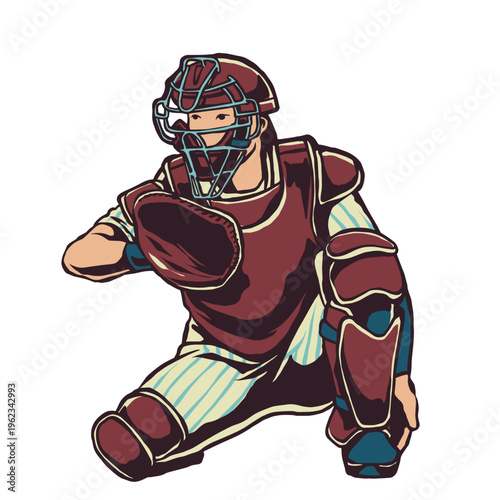 handdrawn vintage baseball catcher illustration
