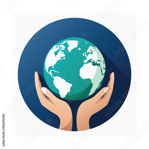 Hands holding a green globe with white continents