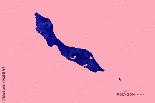 curacao Map - Low poly polygon map in deep blue gradient on soft pink pastel background, modern minimal geometric design, clean digital vector illustration.