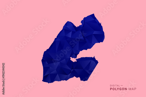 Djibouti Map - Low poly polygon map in deep blue gradient on soft pink pastel background, modern minimal geometric design, clean digital vector illustration.