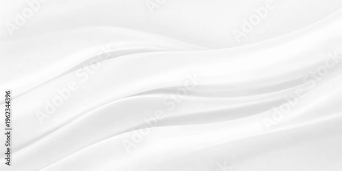 A flowing white silk and satin fabric background with smooth wavy textures and soft light curves creates a clean textile backdrop design for elegant wallpaper or cloth material illustration