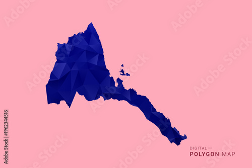 Eritrea Map - Low poly polygon map in deep blue gradient on soft pink pastel background, modern minimal geometric design, clean digital vector illustration.