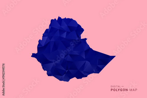 Ethiopia Map - Low poly polygon map in deep blue gradient on soft pink pastel background, modern minimal geometric design, clean digital vector illustration.