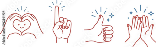 Cute Hand Gesture Icons Vector Set | Thumbs Up, OK, High Five, Love