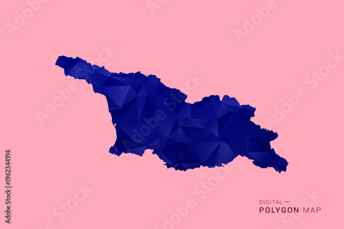 Georgia Map - Low poly polygon map in deep blue gradient on soft pink pastel background, modern minimal geometric design, clean digital vector illustration.