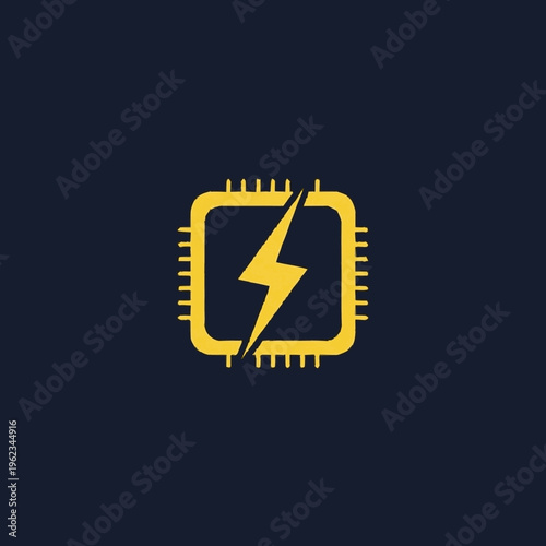Microchip with Lightning Bolt Symbol Energy.