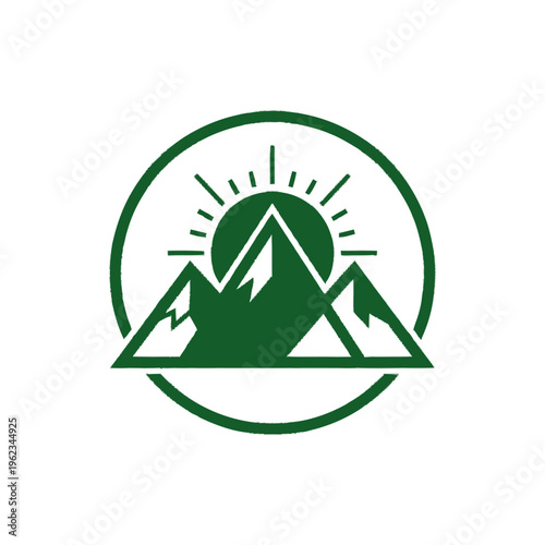 Mountain Peaks Under Rising Sun Logo.