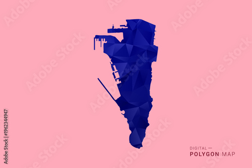Gibraltar Map - Low poly polygon map in deep blue gradient on soft pink pastel background, modern minimal geometric design, clean digital vector illustration.