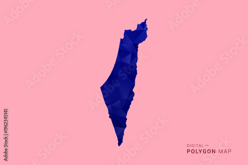 Palestine Map - Low poly polygon map in deep blue gradient on soft pink pastel background, modern minimal geometric design, clean digital vector illustration.