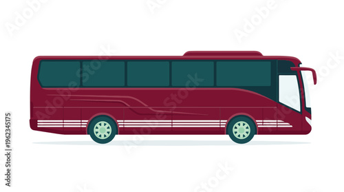Red coach bus isolated on white, public transport vehicle illustration