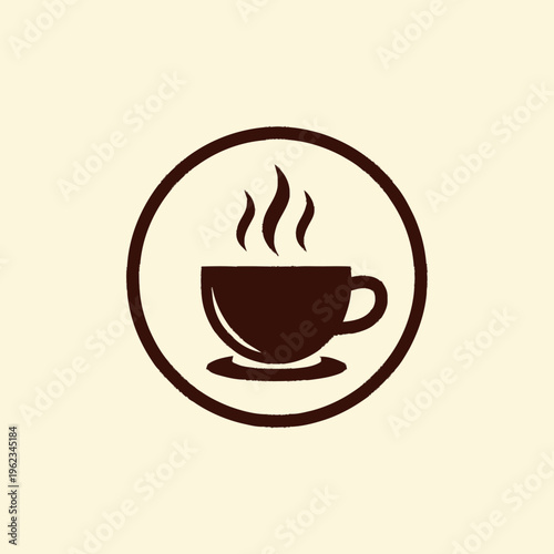 Steaming hot coffee cup icon symbol.