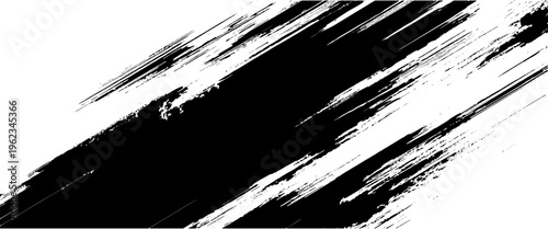 Black ink brush strokes diagonal abstract background texture with rough edges and white negative space