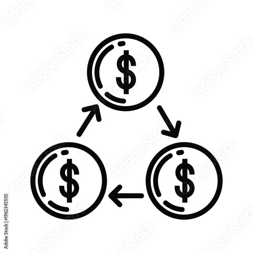 Circular flow of money between three entities in a financial system diagram