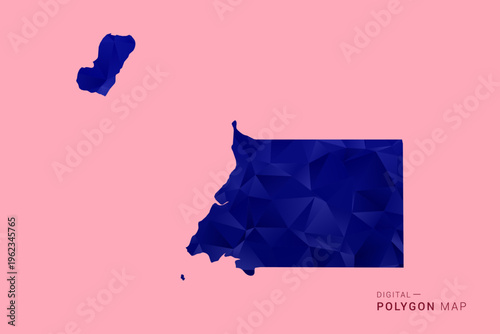 Equatorial Guinea Map - Low poly polygon map in deep blue gradient on soft pink pastel background, modern minimal geometric design, clean digital vector illustration.