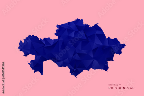 Kazakhstan Map - Low poly polygon map in deep blue gradient on soft pink pastel background, modern minimal geometric design, clean digital vector illustration.