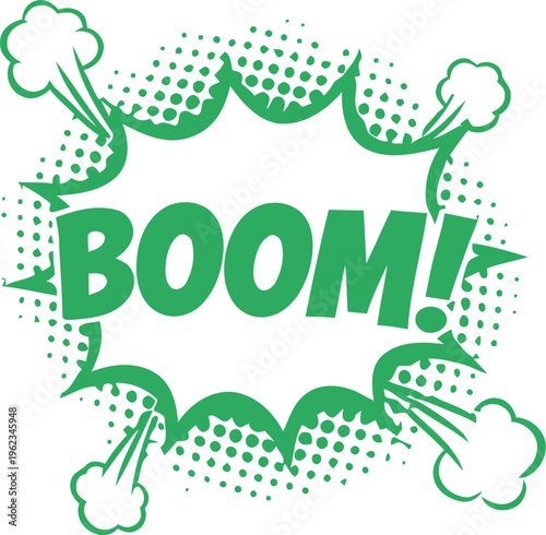 Green comic book boom explosion effect silhouette