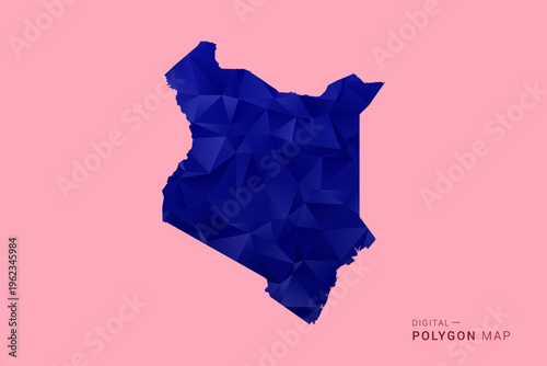 Kenya Map - Low poly polygon map in deep blue gradient on soft pink pastel background, modern minimal geometric design, clean digital vector illustration.
