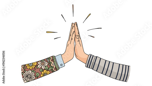 Two hands giving a high-five with sparkling effects, symbolizing success, celebration, agreement, teamwork, or friendly greeting.