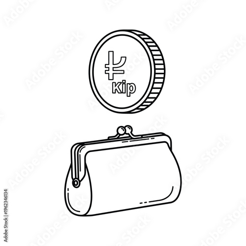 Illustration of a purse with a laotian kip coin on top