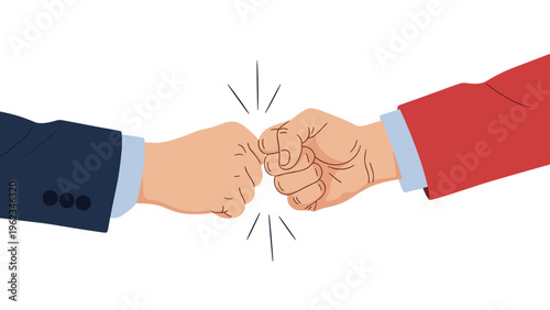 Two hands in business attire giving a fist bump, symbolizing agreement, partnership, success, teamwork, or friendly greeting.