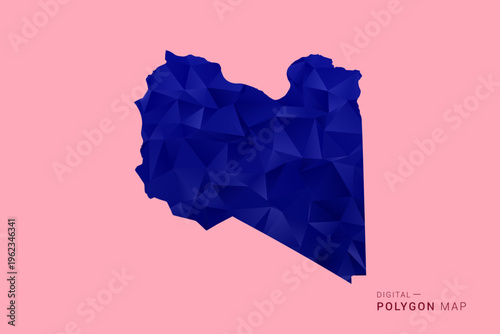 Libya Map - Low poly polygon map in deep blue gradient on soft pink pastel background, modern minimal geometric design, clean digital vector illustration.