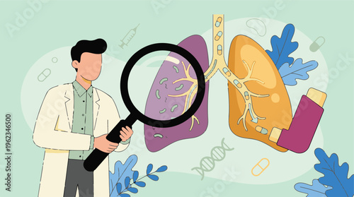 Doctor Examining Lungs with Magnifying Glass for Respiratory Diseases