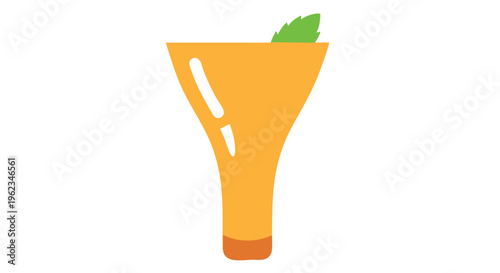 A simple, orange cocktail glass illustration with a green garnish on a white background.  It has highlights and a brown bottom