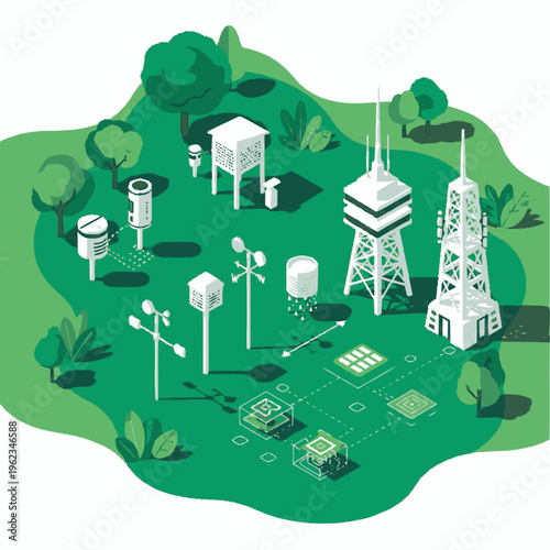 Collection of Weather Monitoring Stations and Technology.