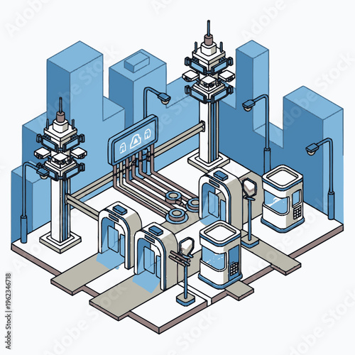 Futuristic Security Checkpoint with Advanced Technology.