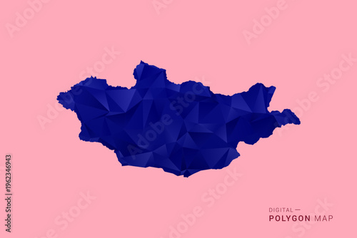 Mongolia Map - Low poly polygon map in deep blue gradient on soft pink pastel background, modern minimal geometric design, clean digital vector illustration.