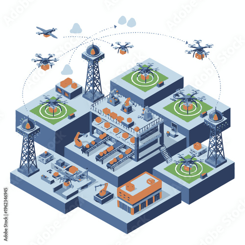 Modern Drone Delivery Hub and Automated Logistics Center.