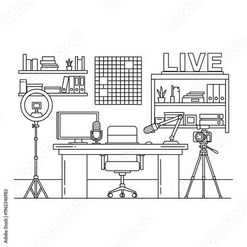 live streaming studio setup with camera and lighting