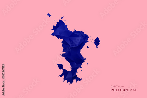 Mayotte Map - Low poly polygon map in deep blue gradient on soft pink pastel background, modern minimal geometric design, clean digital vector illustration.