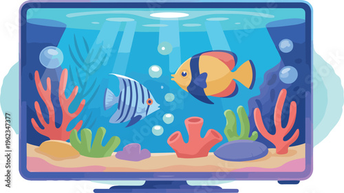 Aquarium with colorful fish and plants in vibrant underwater scene highlighting marine life and ecosystem.