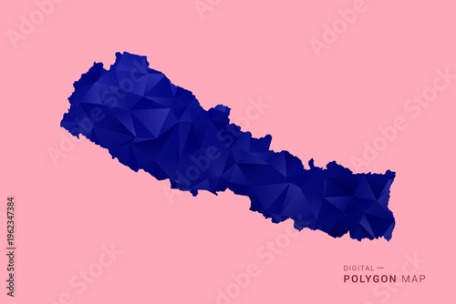Nepal Map - Low poly polygon map in deep blue gradient on soft pink pastel background, modern minimal geometric design, clean digital vector illustration.