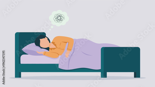Sleepless Woman in Bed with Tangled Thoughts and Anxiety