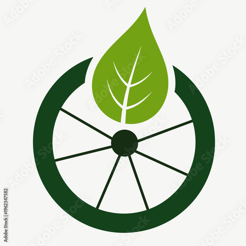 A conceptual illustration of a wheel with a green leaf—a symbol of eco-friendly transport and urban mobility—suitable for blogs, websites, and print media, with space for text.